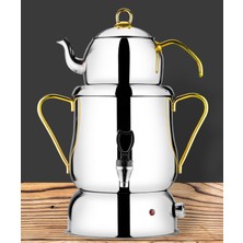 Allians Altın Kaplamalı Elektrikli Lüks Semaver, Şık ve Kullanışlı Tasarım