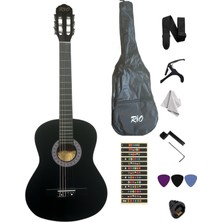Müzikhane 4/4 Tam Boy Siyah Klasik Gitar Metot Kılıf ve Pena ile Kullanıma Uygun