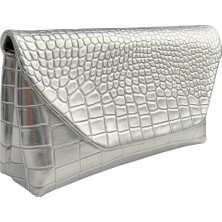 Vellichor Kadın Gümüş Timsah Desenli Abiye Çanta – Deri Görünümlü