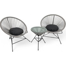 Alchair Hayseçdem Serisi 1. Sınıf Corto Ip Örgü Krem Minderli Bahçe Takımı, Balkon Takımı Siyah Metal Ayak