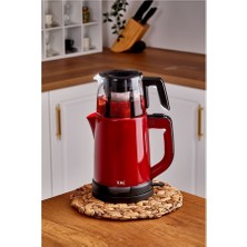 Allians Kırmızı Cam Demlikli Çay Makinesi, Hızlı ve Pratik Çay Demleme