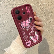HONTINGA Xiaomi Redmi Note 14 ile Uyumlu Kılıfı Düşüme Önleyici Basitlik Anti Düşme Kamera Korumali Kelebek Bordo Desen Yumuşak Silikon Telefon Kılıfı Kadın ve Erkek Için Uygundur K2-7081