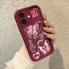 HONTINGA iPhone 16 ile Uyumlu Kılıfı Düşüme Önleyici Basitlik Anti Düşme Kamera Korumali Kelebek Bordo Desen Yumuşak Silikon Telefon Kılıfı Kadın ve Erkek Için Uygundur K2-7081