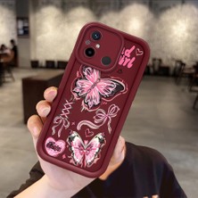 HONTINGA Xiaomi Redmi 12C ile Uyumlu Kılıfı Düşüme Önleyici Basitlik Anti Düşme Kamera Korumali Kelebek Bordo Desen Yumuşak Silikon Telefon Kılıfı Kadın ve Erkek Için Uygundur K2-7081