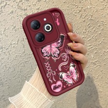 HONTINGA Infinix Smart 8 ile Uyumlu Kılıfı Düşüme Önleyici Basitlik Anti Düşme Kamera Korumali Kelebek Bordo Desen Yumuşak Silikon Telefon Kılıfı Kadın ve Erkek Için Uygundur K2-7081