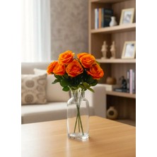 Madame Nazar Üstün Kalite Gerçekçi Gül Yapay Çiçek – 1 Demet 7'li - 44 cm (Turuncu) Solmaz, Vazo ve Salon Dekoru