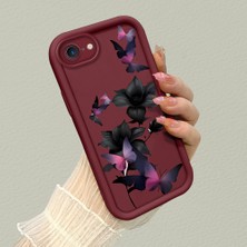 HONTINGA iPhone Se 2022 ile Uyumlu Kılıfı Düşüme Önleyici Basitlik Anti Düşme Kamera Korumali Kelebek Bordo Desen Yumuşak Silikon Telefon Kılıfı Kadın ve Erkek Için Uygundur K2-7081