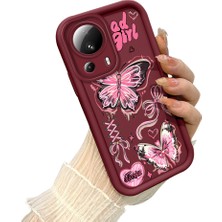 HONTINGA Xiaomi Mi 13 Lite ile Uyumlu Kılıfı Düşüme Önleyici Basitlik Anti Düşme Kamera Korumali Kelebek Bordo Desen Yumuşak Silikon Telefon Kılıfı Kadın ve Erkek Için Uygundur K2-7081