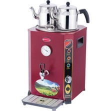 Allians 24 Saat Sıcak Su Için Jumbo Çift Demlikli Silver Inox Semaver 23L