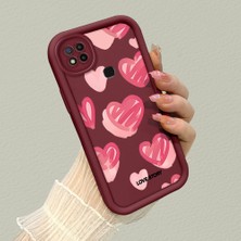HONTINGA Xiaomi Redmi 9c ile Uyumlu Kılıfı Düşüme Önleyici Basitlik Anti Düşme Kamera Korumali Kalp Bordo Desen Yumuşak Silikon Telefon Kılıfı Kadın ve Erkek Için Uygundur K2-7079