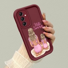 HONTINGA Samsung Galaxy A14 ile Uyumlu Kılıfı Düşüme Önleyici Basitlik Anti Düşme Kamera Korumali Gözler Bordo Desen Yumuşak Silikon Telefon Kılıfı Kadın ve Erkek Için Uygundur K2-7077