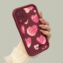 HONTINGA Samsung Galaxy M12 ile Uyumlu Kılıfı Düşüme Önleyici Basitlik Anti Düşme Kamera Korumali Kalp Bordo Desen Yumuşak Silikon Telefon Kılıfı Kadın ve Erkek Için Uygundur K2-7079