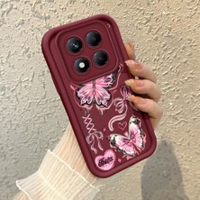 HONTINGA Xiaomi Redmi Note 14 Pro ile Uyumlu Kılıfı Düşüme Önleyici Basitlik Anti Düşme Kamera Korumali Kelebek Bordo Desen Yumuşak Silikon Telefon Kılıfı Kadın ve Erkek Için Uygundur K2-7081