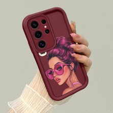 HONTINGA Samsung Galaxy S24 Ultra ile Uyumlu Kılıfı Düşüme Önleyici Basitlik Anti Düşme Kamera Korumali Moda Kızı Bordo Desen Yumuşak Silikon Telefon Kılıfı Kadın ve Erkek Için Uygundur K2-7078