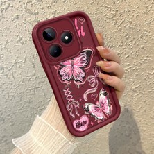 HONTINGA Realme C53 ile Uyumlu Kılıfı Düşüme Önleyici Basitlik Anti Düşme Kamera Korumali Kelebek Bordo Desen Yumuşak Silikon Telefon Kılıfı Kadın ve Erkek Için Uygundur K2-7081