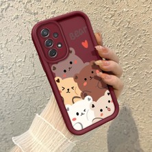 HONTINGA Samsung Galaxy A72 ile Uyumlu Kılıfı Düşüme Önleyici Basitlik Anti Düşme Kamera Korumali Ayılar Bordo Desen Yumuşak Silikon Telefon Kılıfı Kadın ve Erkek Için Uygundur K2-7080