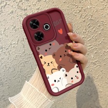 HONTINGA Xiaomi Redmi 13 4g ile Uyumlu Kılıfı Düşüme Önleyici Basitlik Anti Düşme Kamera Korumali Ayılar Bordo Desen Yumuşak Silikon Telefon Kılıfı Kadın ve Erkek Için Uygundur K2-7080