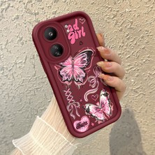 HONTINGA Poco C65 ile Uyumlu Kılıfı Düşüme Önleyici Basitlik Anti Düşme Kamera Korumali Kelebek Bordo Desen Yumuşak Silikon Telefon Kılıfı Kadın ve Erkek Için Uygundur K2-7081