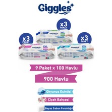 Giggles Xxl Iz Bırakmayan Yüzey Temizlik Havlusu -  (Beyaz Sabun-Çiçek Bahçesi-Okyanus Esintisi)  900 Havlu