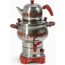 Allians Kırmızı Renkli Çay Semaveri ve Makinesi, 3,5 Litre Su Hazneli