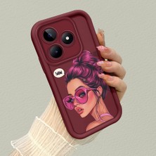 HONTINGA Realme C51 ile Uyumlu Kılıfı Düşüme Önleyici Basitlik Anti Düşme Kamera Korumali Moda Kızı Bordo Desen Yumuşak Silikon Telefon Kılıfı Kadın ve Erkek Için Uygundur K2-7078