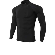 Gymhard Erkek Uzun Kollu Boğazlı Compression T-Shirt Düz Desenli Nefes Alabilir Kumaş Slim Fit