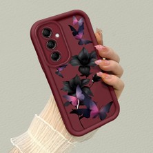 HONTINGA Samsung Galaxy M14 ile Uyumlu Kılıfı Düşüme Önleyici Basitlik Anti Düşme Kamera Korumali Kelebek Bordo Desen Yumuşak Silikon Telefon Kılıfı Kadın ve Erkek Için Uygundur K2-7081