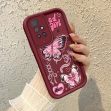 HONTINGA Xiaomi Redmi 10 ile Uyumlu Kılıfı Düşüme Önleyici Basitlik Anti Düşme Kamera Korumali Kelebek Bordo Desen Yumuşak Silikon Telefon Kılıfı Kadın ve Erkek Için Uygundur K2-7081