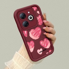 HONTINGA Infinix Smart 8 ile Uyumlu Kılıfı Düşüme Önleyici Basitlik Anti Düşme Kamera Korumali Kalp Bordo Desen Yumuşak Silikon Telefon Kılıfı Kadın ve Erkek Için Uygundur K2-7079
