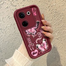 HONTINGA Tecno Camon 20 ile Uyumlu Kılıfı Düşüme Önleyici Basitlik Anti Düşme Kamera Korumali Kelebek Bordo Desen Yumuşak Silikon Telefon Kılıfı Kadın ve Erkek Için Uygundur K2-7081