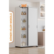 Aeka AE-2073 Luna Beyaz Döner Çok Amaçlı Dolap – Raflı Mutfak ve Kiler Dolabı 173x90x45