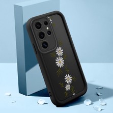 HONTINGA Samsung Galaxy S25 Ultra ile Uyumlu Kılıfı Düşüme Önleyici Basitlik Anti Düşme Kamera Korumali Krisantem Deseni Siyah Desen Yumuşak Silikon Telefon Kılıfı Kadın ve Erkek Için Uygundur K2-0369