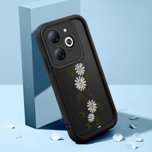 HONTINGA Infinix Smart 8 ile Uyumlu Kılıfı Düşüme Önleyici Basitlik Anti Düşme Kamera Korumali Krisantem Deseni Siyah Desen Yumuşak Silikon Telefon Kılıfı Kadın ve Erkek Için Uygundur K2-0369