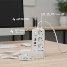 Skygo  akım Korumalı Priz ve Masaüstü Şarj Istasyonu Kablosuz 3 Priz ,4 Usb, 2 Type-C Girişli 2 Metre