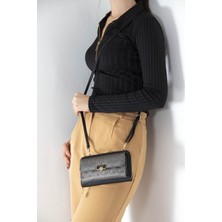 Silver & Polo Platin - Siyah SP921 Kadın Askılı Cüzdanlı Telefon Çantası