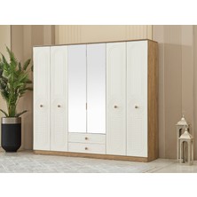 İNDEPPO Bahama 6 Kapaklı 2 Çekmeceli Gardırop Mat Aytaşı-Pera (Mdf Kapaklar)