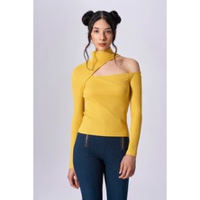 Kadın Balıkçı Yaka Slim Fit Uzun Kollu Günlük Sarı Body NAAR91320-KOYU Sarı