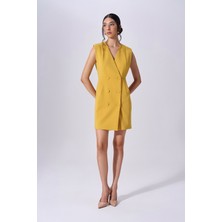 Kadın Mini Boy Slim Fit Rahat Kolsuz Sarı Elbise NAAR91100-KOYU Sarı