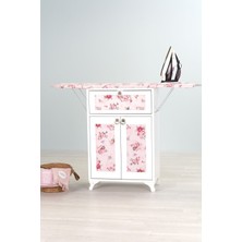Feyza Design Katlanabilir Beyaz Ütü Masası ve Dolabı, Pembe Çiçek Deseni