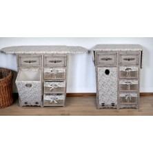 Feyza Design Rustik Ahşap Çekmeceli Kirli Sepetli Çok Amaçlı Ütü Masası