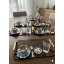 Şura Mutfak 6 Adet Gold Kulplu Türk Kahvesi Sunum Tepsisi | 6' Lı Şık Set 25X17CM Füme