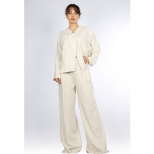 Lady Gına Kadın Hakim Yaka Ön Detaylı Tek Düğmeli Ekru Alt-Üst Takım JGNBVB24YD24Y7518-EKRU