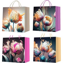 Gülcenin Dükkanı Büyük Boy Lale Desenli Karton Hediye Çantası