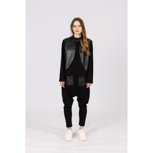 By Özlem Yazan Deri Detaylı Kapüşonlu Sweatshirt Şalvar Pantolon Kadın Ikili Takım