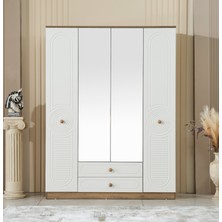 İNDEPPO Bahama 4 Kapaklı 2 Çekmeceli Gardırop Mat Aytaşı-Pera (Mdf Kapaklar)