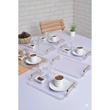 Şura Mutfak 6 Adet Gold Kulplu Türk Kahvesi Sunum Tepsisi | 6' Lı Şık Set 25X17CM Şeffaf