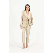 By Özlem Yazan Suit Dokuma Astarlı Crop Yelek Blazer Ceket Havuç Pantolon Kadın Üçlü Takım