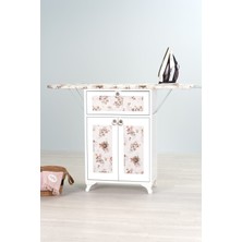 Feyza Design Rose Katlanır Ütü Masası, Beyaz ve Yeşil Çiçek Desenli, Pratik ve Şık