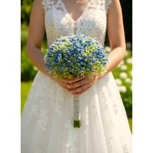 Madame Nazar Üstün Kalite Gerçekçi Cipso Yapay Çiçek Gelin Eli Buketi – 1 Buket- 30CM (Mavi) Solmaz