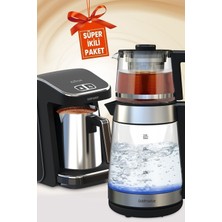 Allians Inox Alman Schott Cam Çay Makinesi ve LED Işıklı Su Isıtıcısı